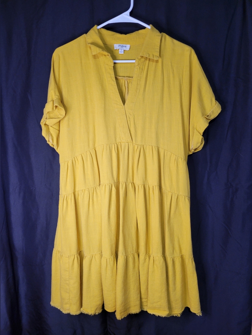 Umgee Mustard Yellow Tiered Midi Dress